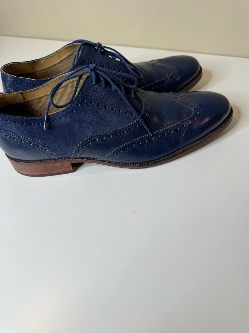 Cole Haan Men’s Air Colton Wingtip Oxford Shoes Blue Leather Suede Size 12M
